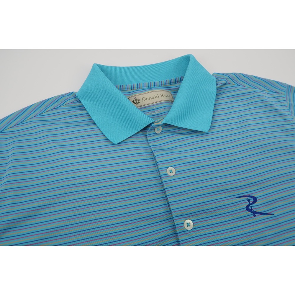 Donald Ross Mens Large Blue Striped Golf‎ Performance Short Sleeve Polo Shirt